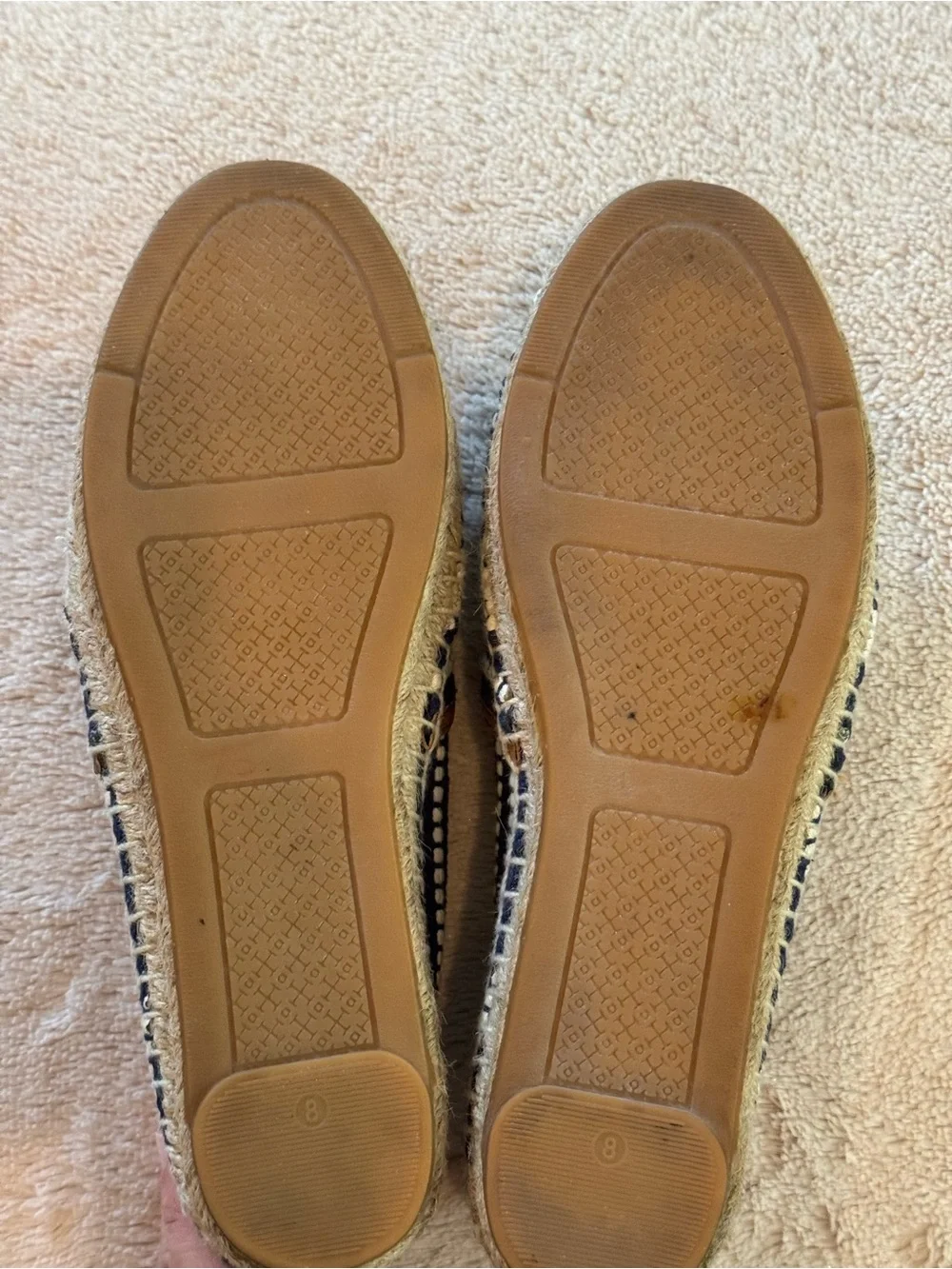 Tory Burch Navy Shaw Woven Canvas Espadrille Slip On Flats Size 8M